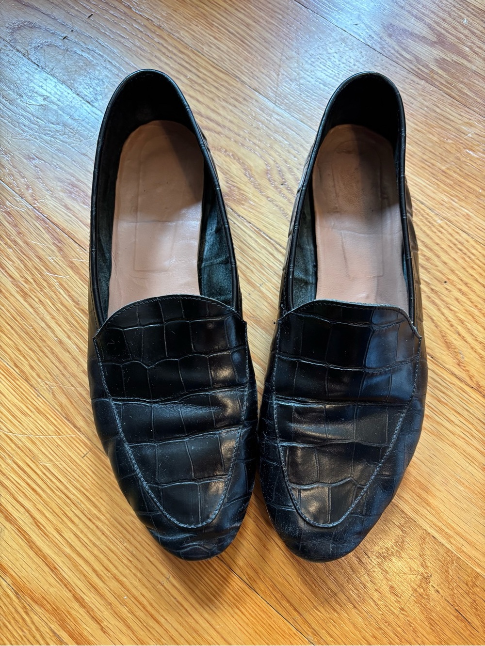 Black Croc-Embossed Leather Loafers 39